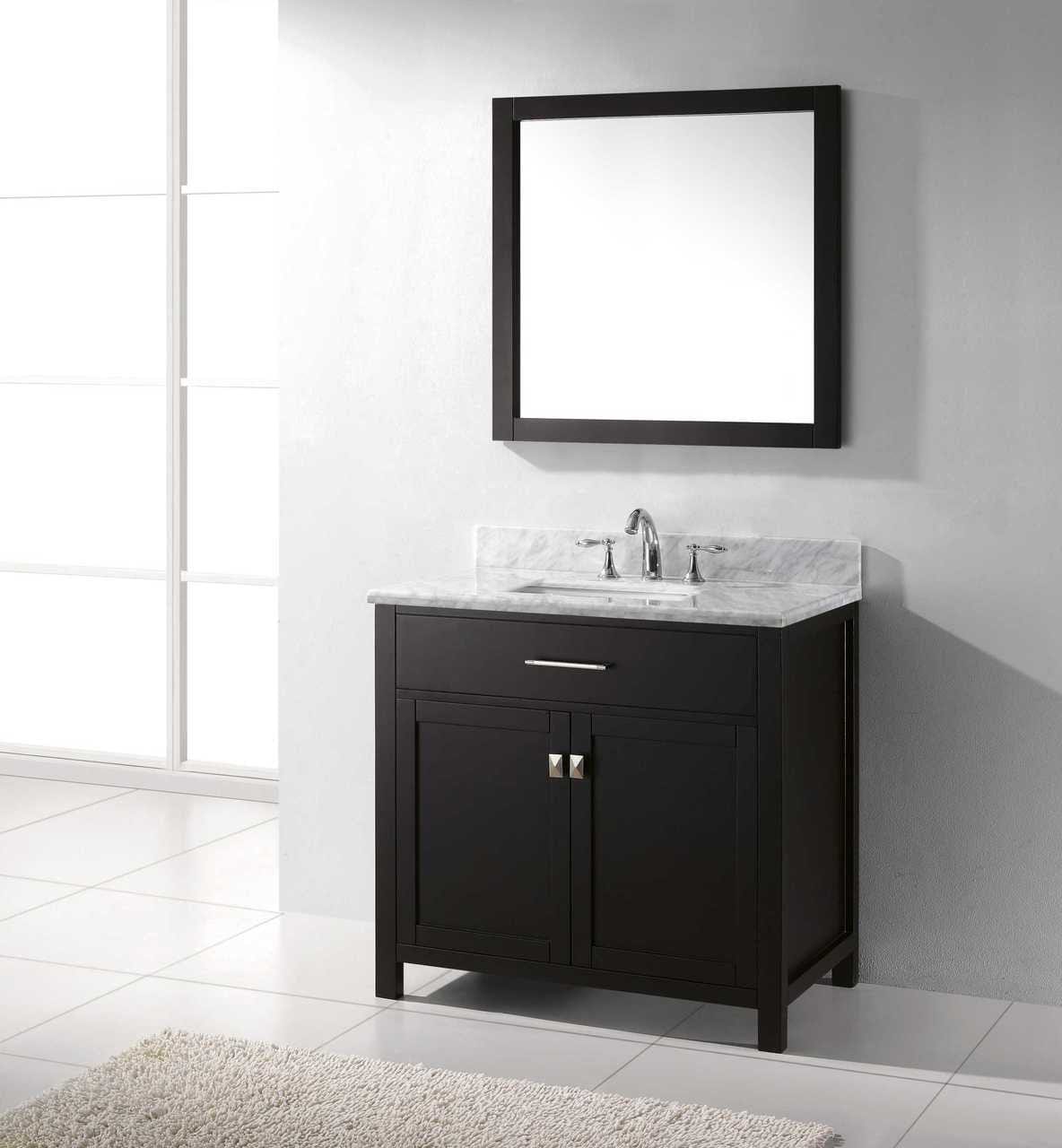 Virtu USA Caroline 36 Single Bathroom Vanity Set in Espresso w/ Italian Carrara White Marble Counter-Top | Square Basin