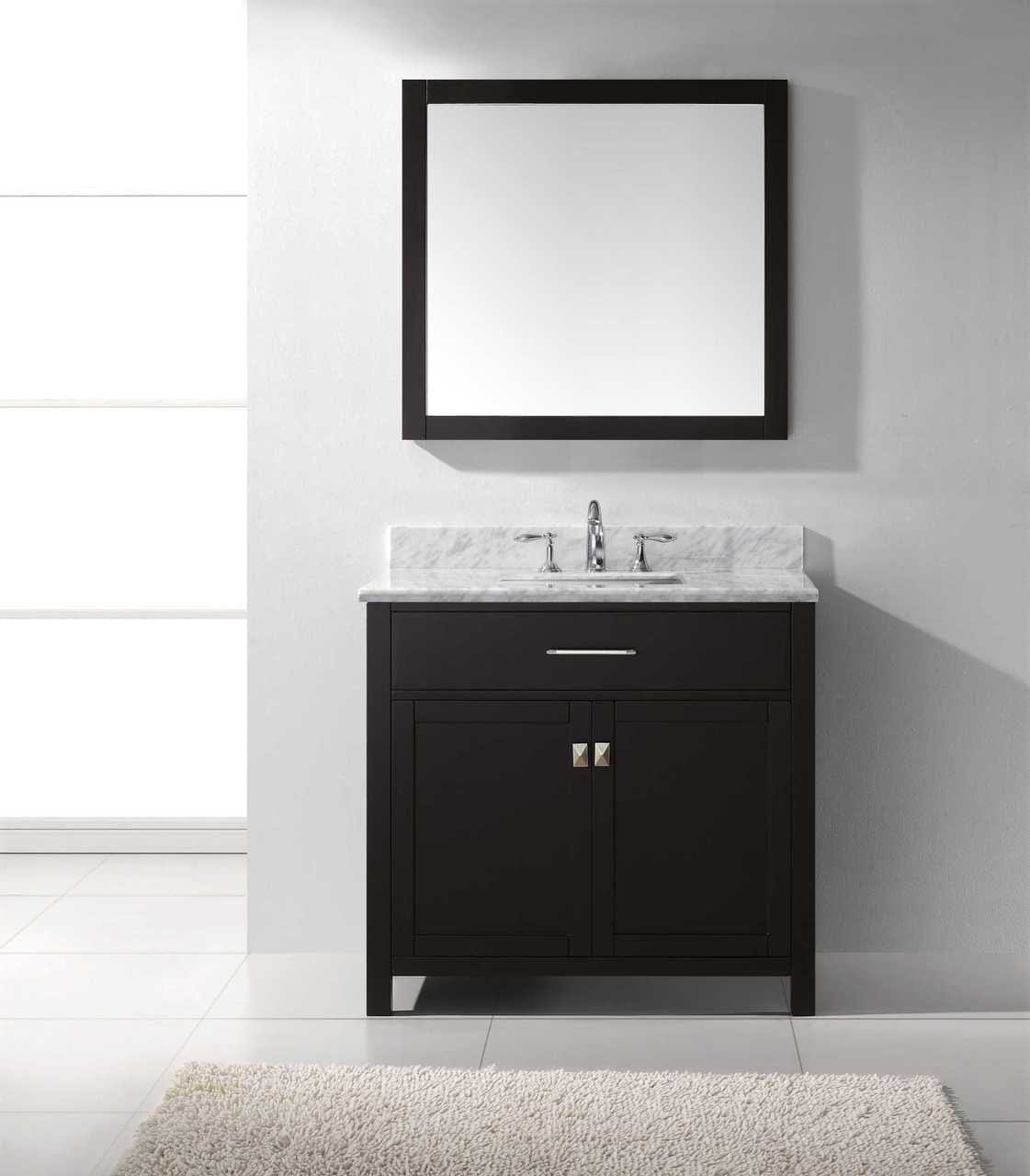 Virtu USA Caroline 36 Single Bathroom Vanity Set in Espresso w/ Italian Carrara White Marble Counter-Top | Square Basin