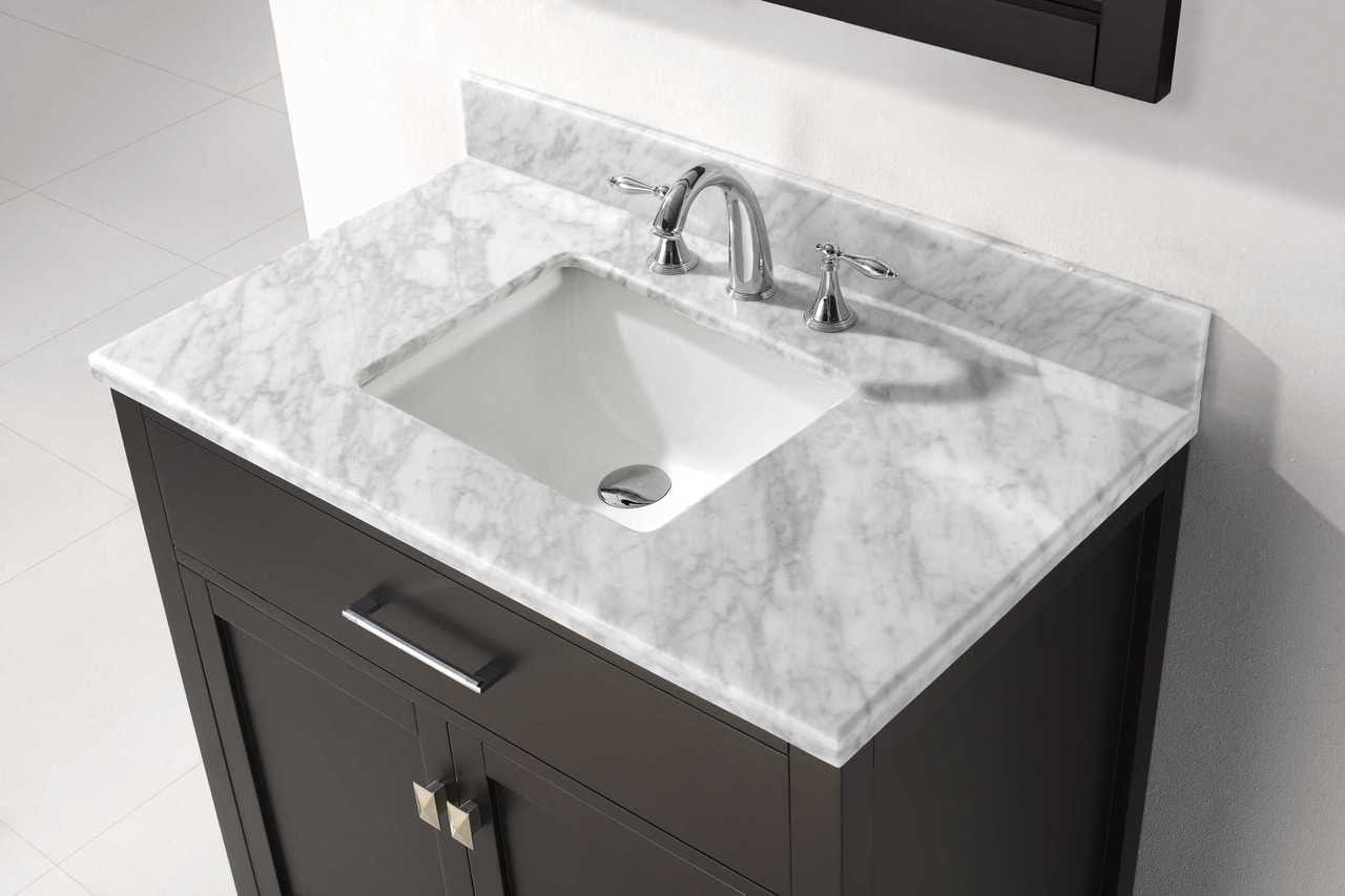 Virtu USA Caroline 36 Single Bathroom Vanity Set in Espresso w/ Italian Carrara White Marble Counter-Top | Square Basin