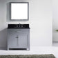 Virtu USA Caroline 36 Single Bathroom Vanity Set in Grey w/ Black Galaxy Granite Counter-Top |Ê Square Basin