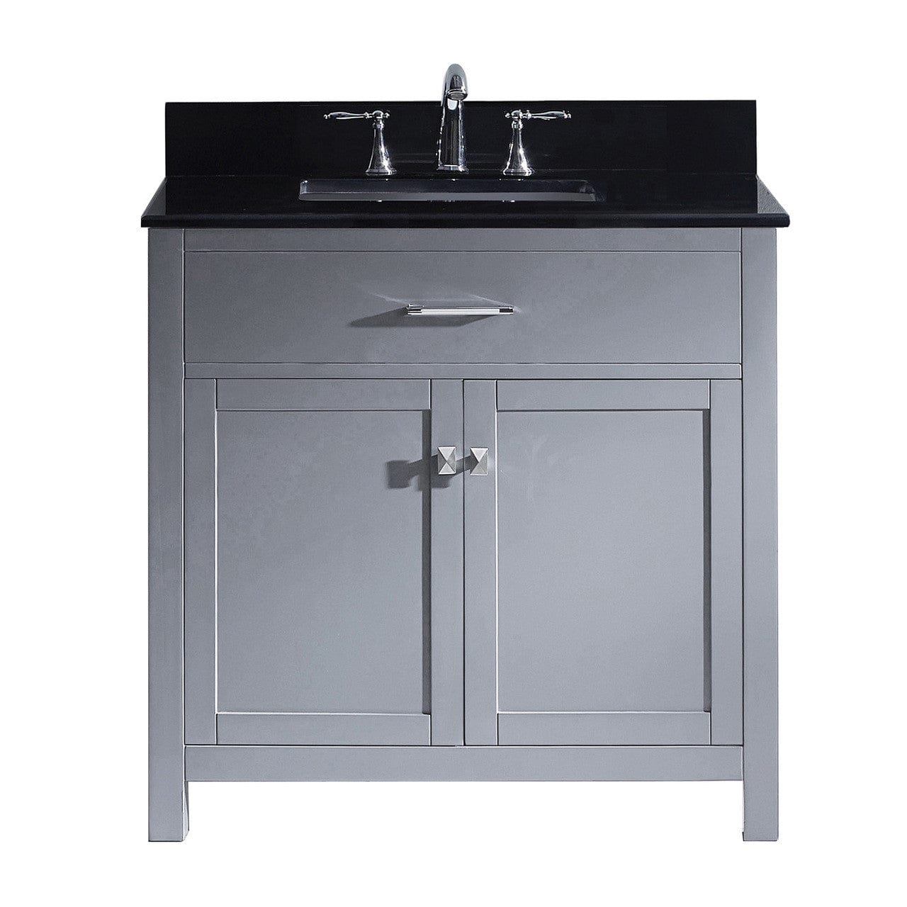 Virtu USA Caroline 36 Single Bathroom Vanity Set in Grey w/ Black Galaxy Granite Counter-Top |Ê Square Basin