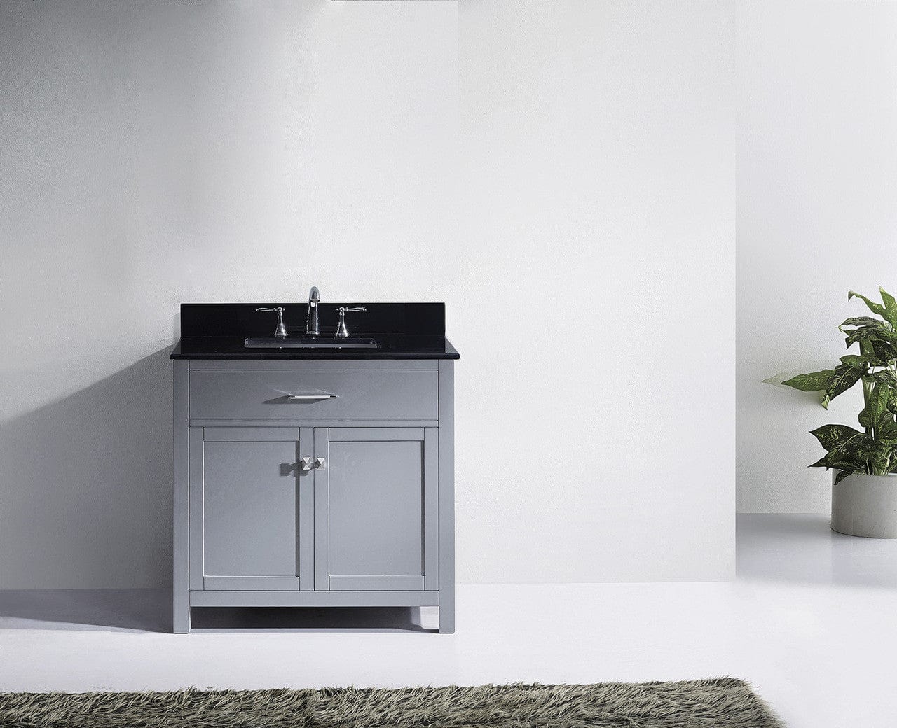 Virtu USA Caroline 36 Single Bathroom Vanity Set in Grey w/ Black Galaxy Granite Counter-Top |Ê Square Basin
