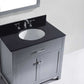 Virtu USA Caroline 36 Single Bathroom Vanity Set in Grey w/ Black Galaxy Granite Counter-Top | Round Basin