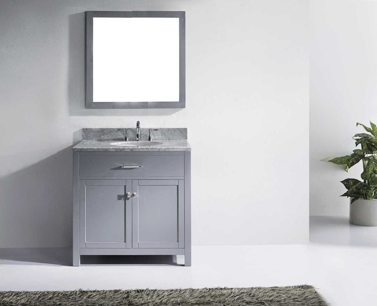 Virtu USA Caroline 36 Single Bathroom Vanity Set in Grey w/ Italian Carrara White Marble Counter-Top |Ê Round Basin