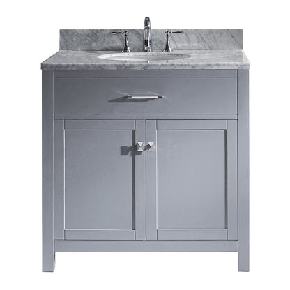 Virtu USA Caroline 36 Single Bathroom Vanity Set in Grey w/ Italian Carrara White Marble Counter-Top |Ê Round Basin