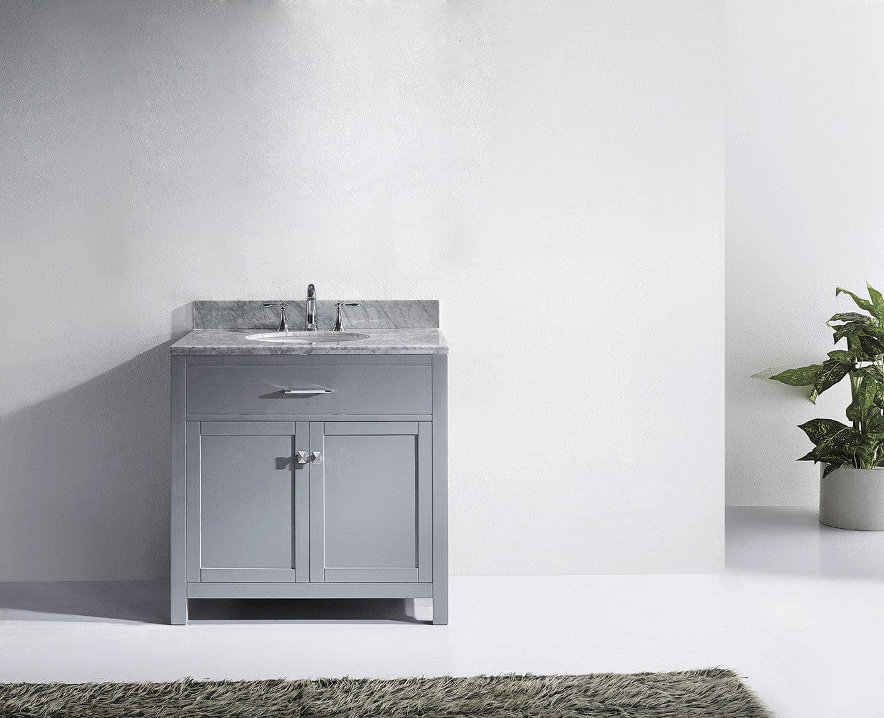 Virtu USA Caroline 36 Single Bathroom Vanity Set in Grey w/ Italian Carrara White Marble Counter-Top |Ê Round Basin