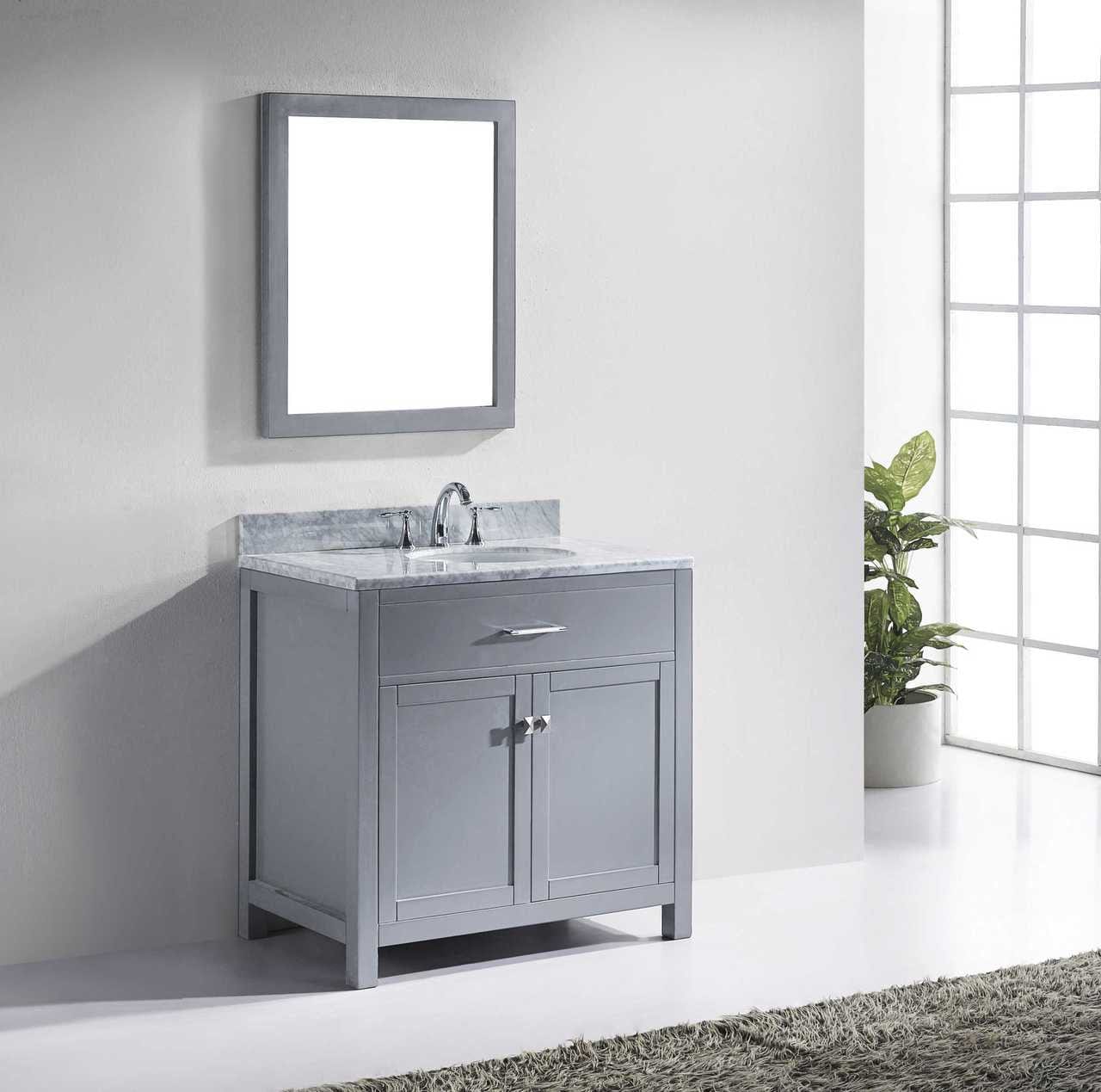Virtu USA Caroline 36 Single Bathroom Vanity Set in Grey w/ Italian Carrara White Marble Counter-Top |Ê Round Basin
