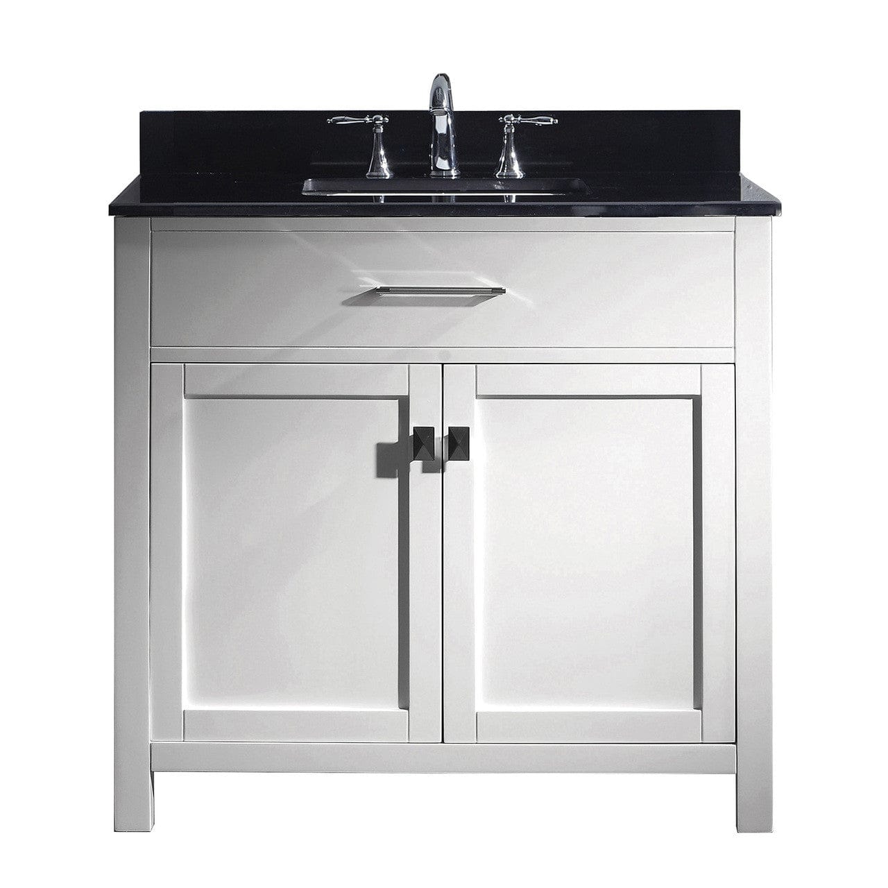 Virtu USA Caroline 36 Single Bathroom Vanity Set in White w/ Black Galaxy Granite Counter-Top |Ê Square Basin