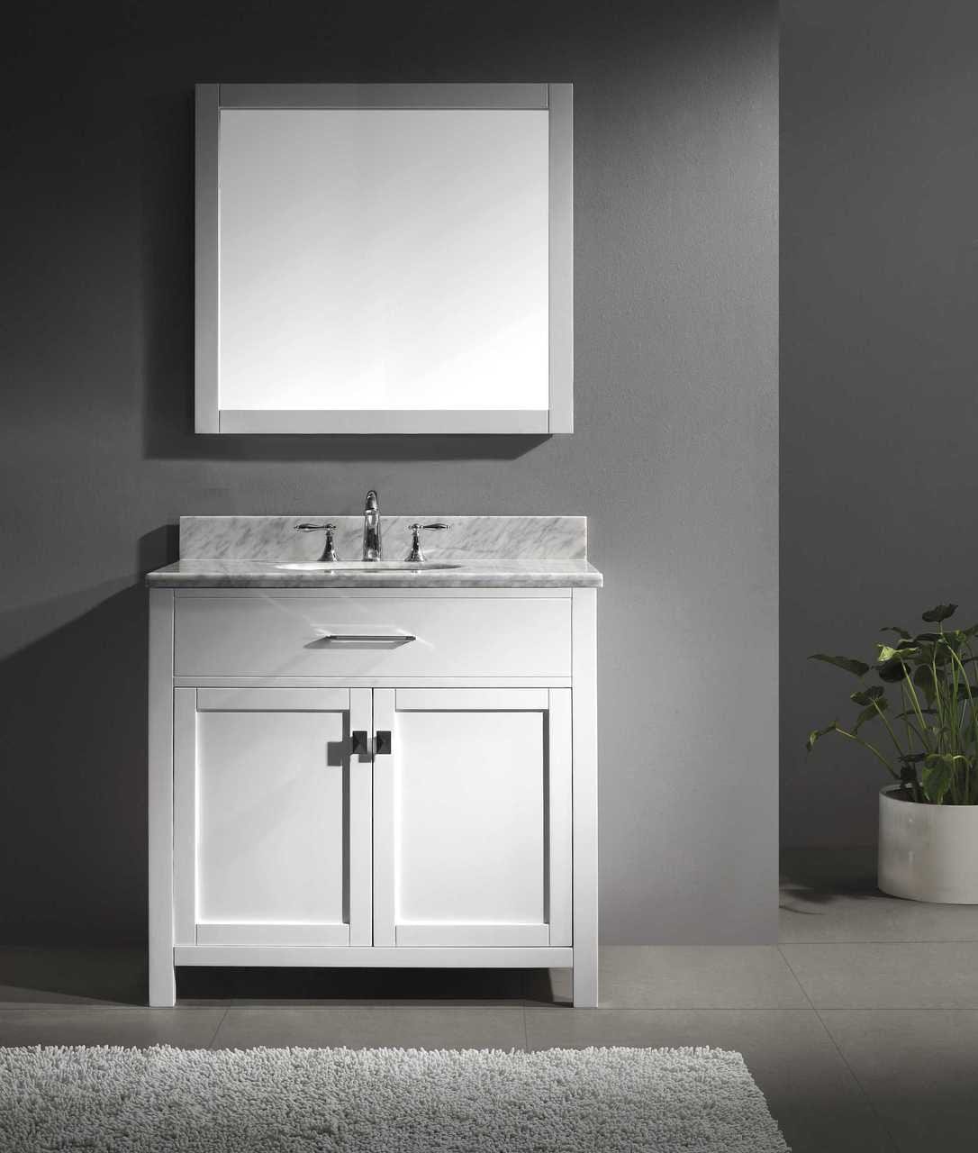 Virtu USA Caroline 36 Single Bathroom Vanity Set in White w/ Italian Carrara White Marble Counter-Top |Ê Round Basin