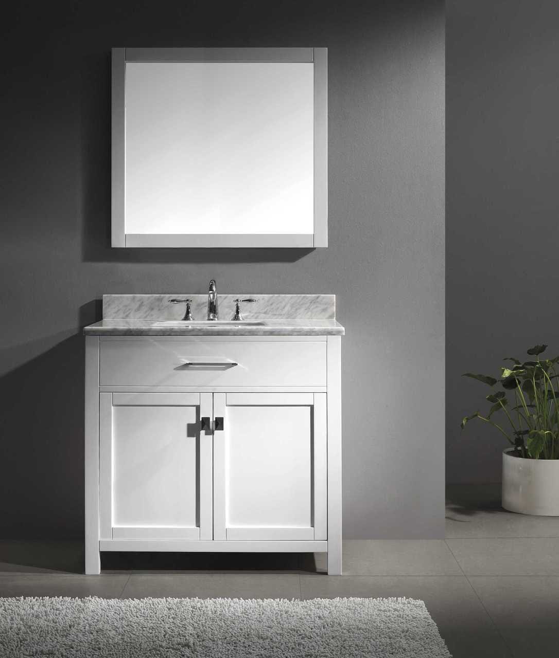 Virtu USA Caroline 36 Single Bathroom Vanity Set in White w/ Italian Carrara White Marble Counter-Top | Square Basin