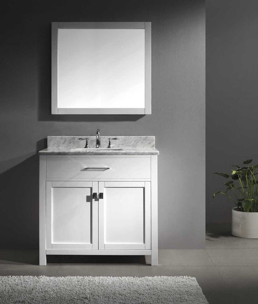 Virtu USA Caroline 36 Single Bathroom Vanity Set in White w/ Italian Carrara White Marble Counter-Top | Square Basin