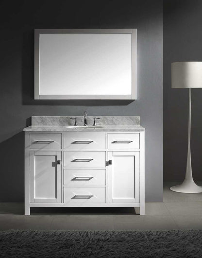 Virtu USA Caroline 48 Single Bathroom Vanity Cabinet Set in White w/ Grey Quartzite Counter-Top | Round Basin