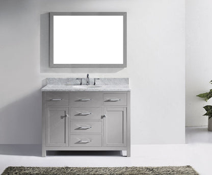 Virtu USA Caroline 48 Single Bathroom Vanity in Cashmere Grey w/ Marble Top & Round Sink w/ Mirror