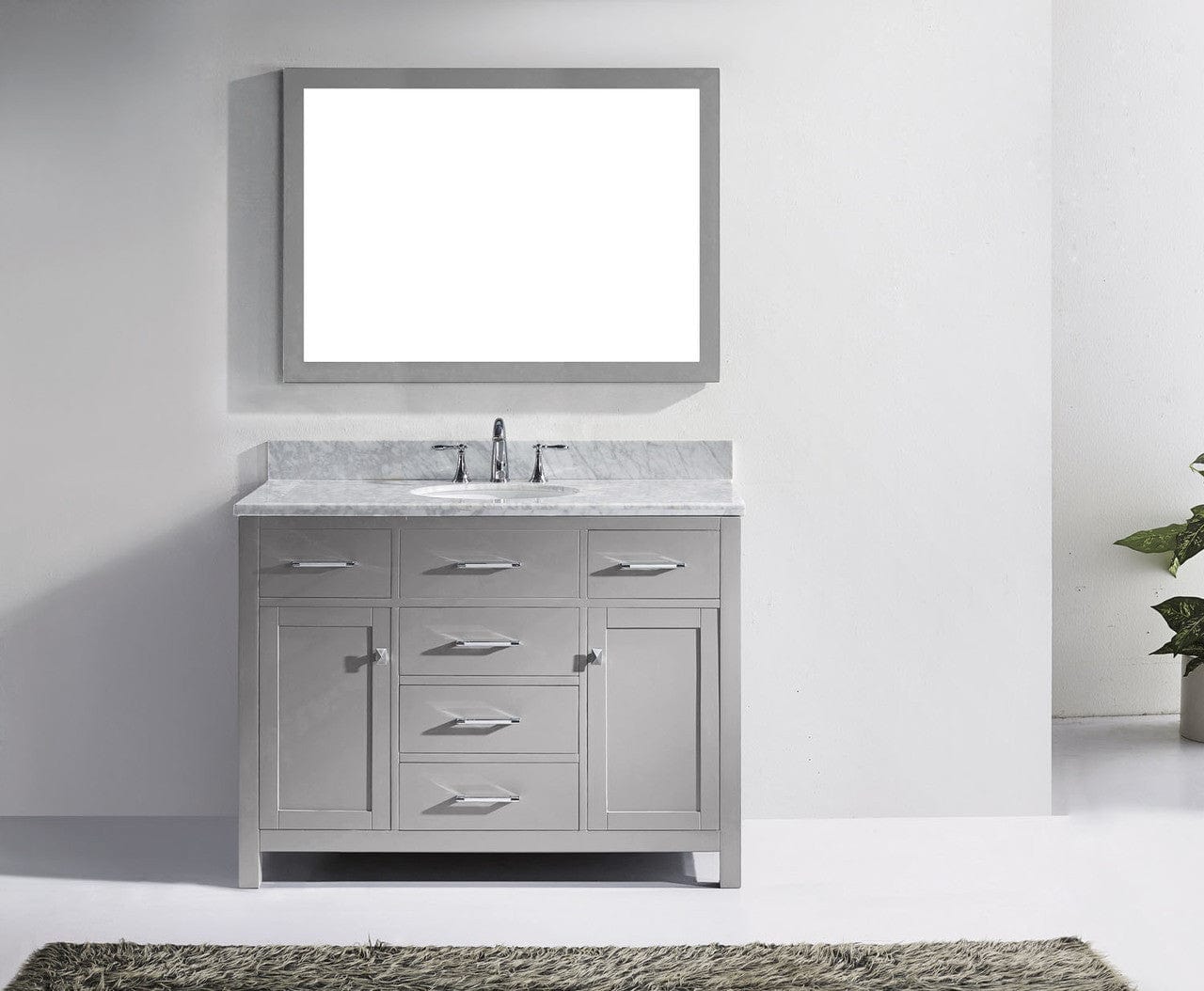 Virtu USA Caroline 48 Single Bathroom Vanity in Cashmere Grey w/ Marble Top & Round Sink w/ Mirror