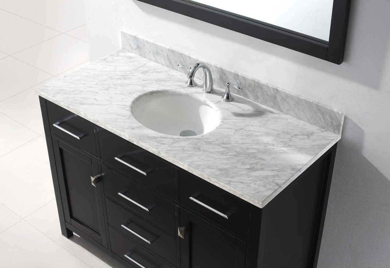 Virtu USA Caroline 48 Single Bathroom Vanity Set in Espresso w/ White Marble Counter-Top | Round Basin