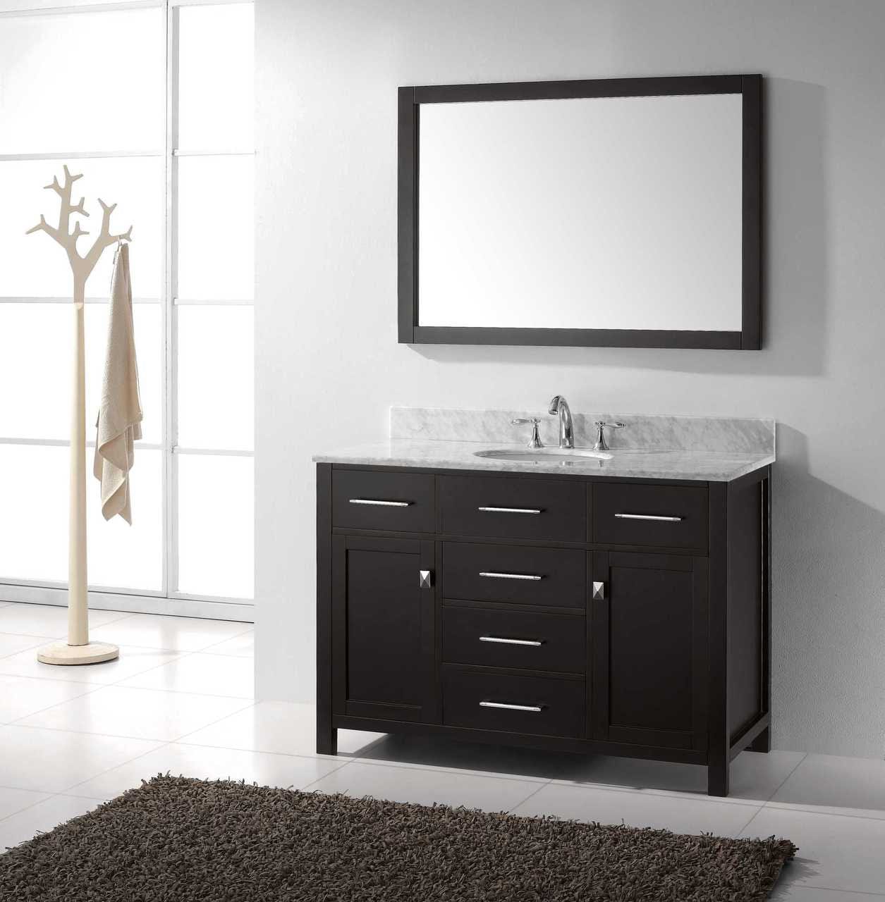 Virtu USA Caroline 48 Single Bathroom Vanity Set in Espresso w/ White Marble Counter-Top | Round Basin