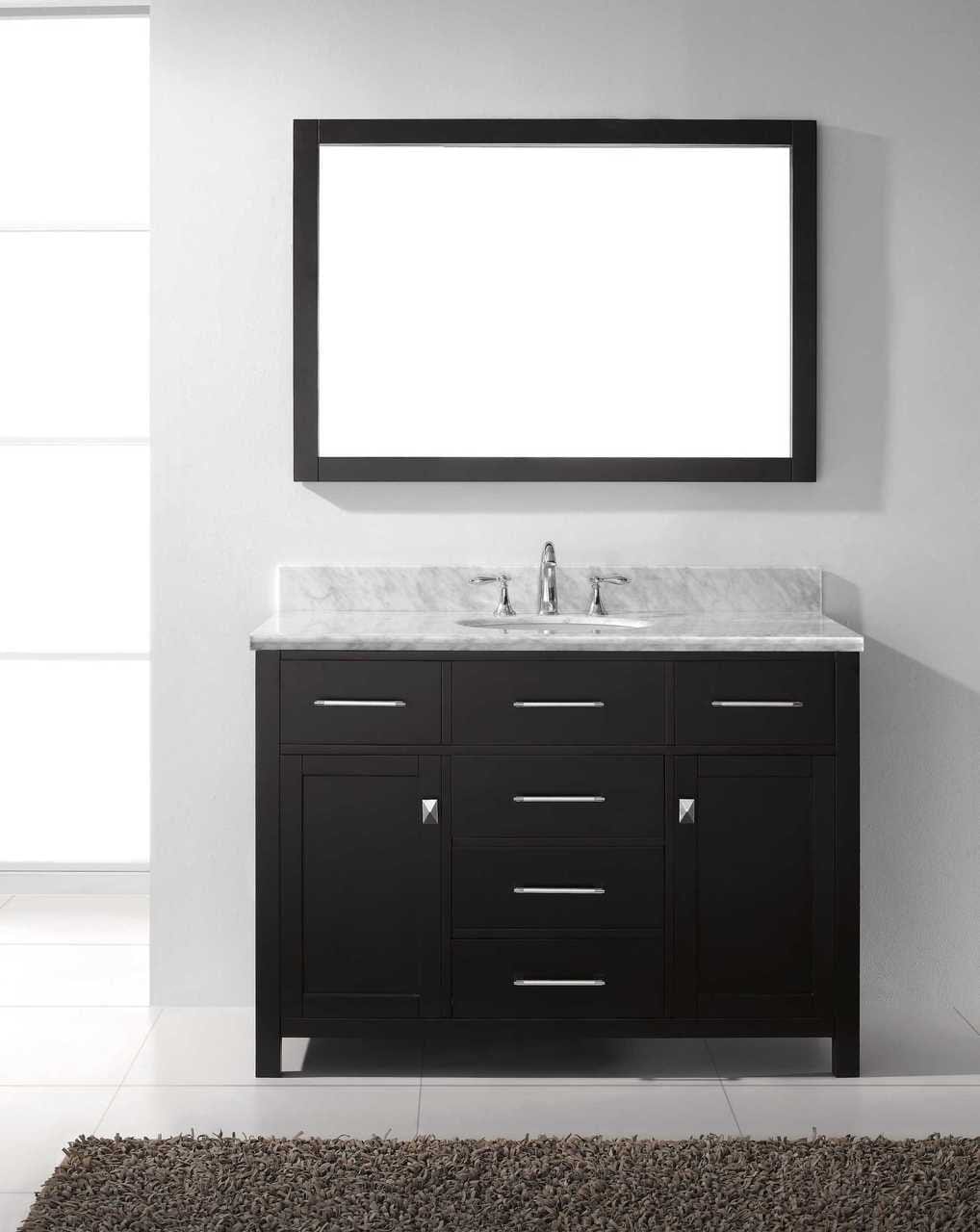 Virtu USA Caroline 48 Single Bathroom Vanity Set in Espresso w/ White Marble Counter-Top | Round Basin