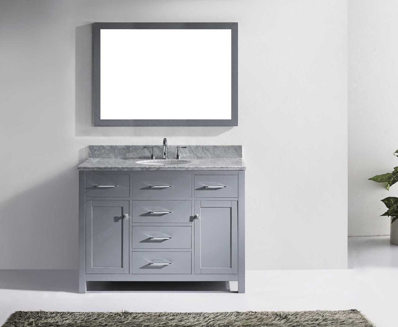 Virtu USA Caroline 48 Single Bathroom Vanity Set in Grey w/ Italian Carrara White Marble Counter-Top | Round Basin