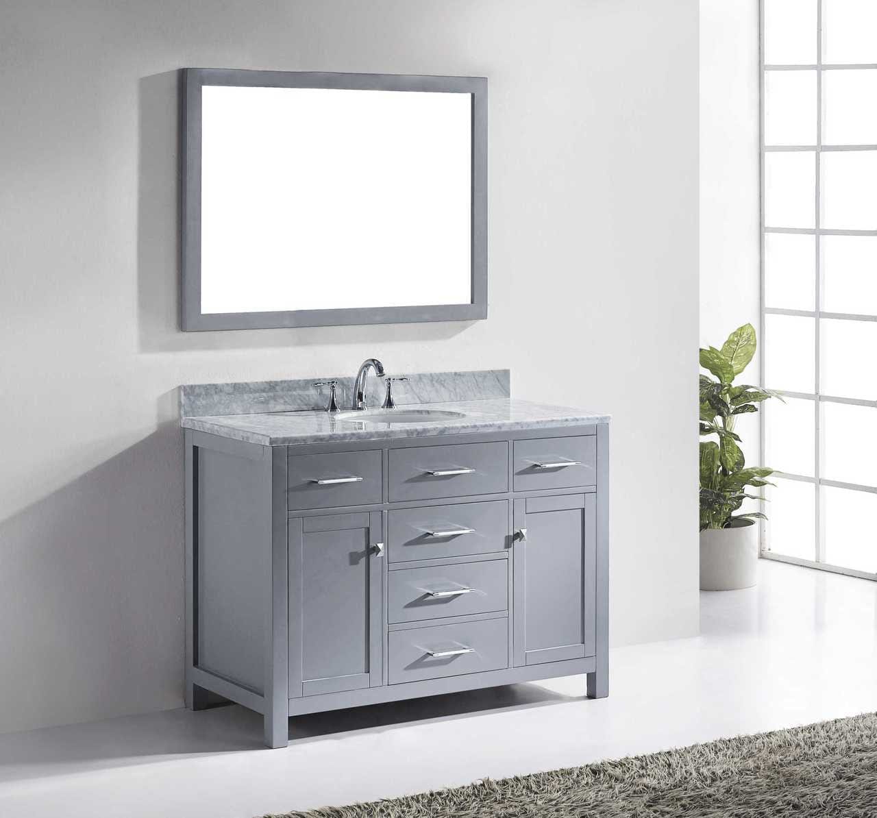 Virtu USA Caroline 48 Single Bathroom Vanity Set in Grey w/ Italian Carrara White Marble Counter-Top | Round Basin