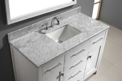 Virtu USA Caroline 48 Single Bathroom Vanity Set in White w/ White Marble Counter-Top |Ê Square Basin