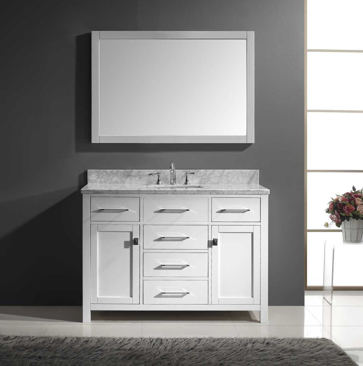 Virtu USA Caroline 48 Single Bathroom Vanity Set in White w/ White Marble Counter-Top |Ê Square Basin