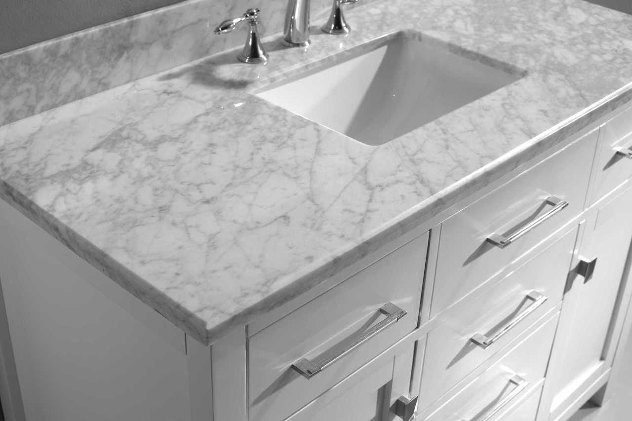 Virtu USA Caroline 48 Single Bathroom Vanity Set in White w/ White Marble Counter-Top |Ê Square Basin