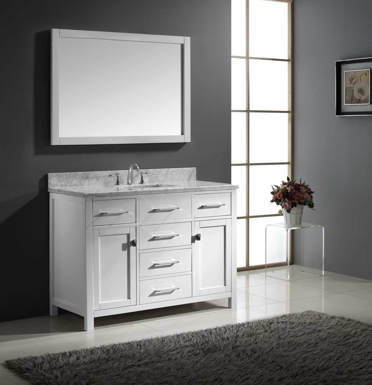 Virtu USA Caroline 48 Single Bathroom Vanity Set in White w/ White Marble Counter-Top |Ê Square Basin