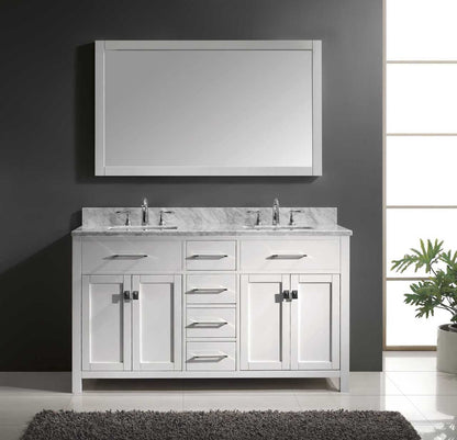 Virtu USA Caroline 60 Double Bathroom Vanity Set in White w/ Italian Carrara White Marble Counter-Top |Ê Square Basin