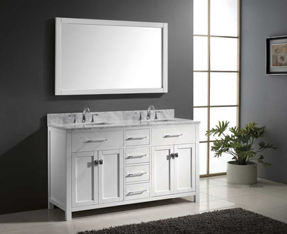 Virtu USA Caroline 60 Double Bathroom Vanity Set in White w/ Italian Carrara White Marble Counter-Top |Ê Square Basin