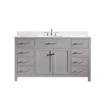 Virtu USA Caroline 60" Single Bathroom Vanity Set in Cashmere Gray w/ Italian Carrara White Marble Counter-Top | Square Basin