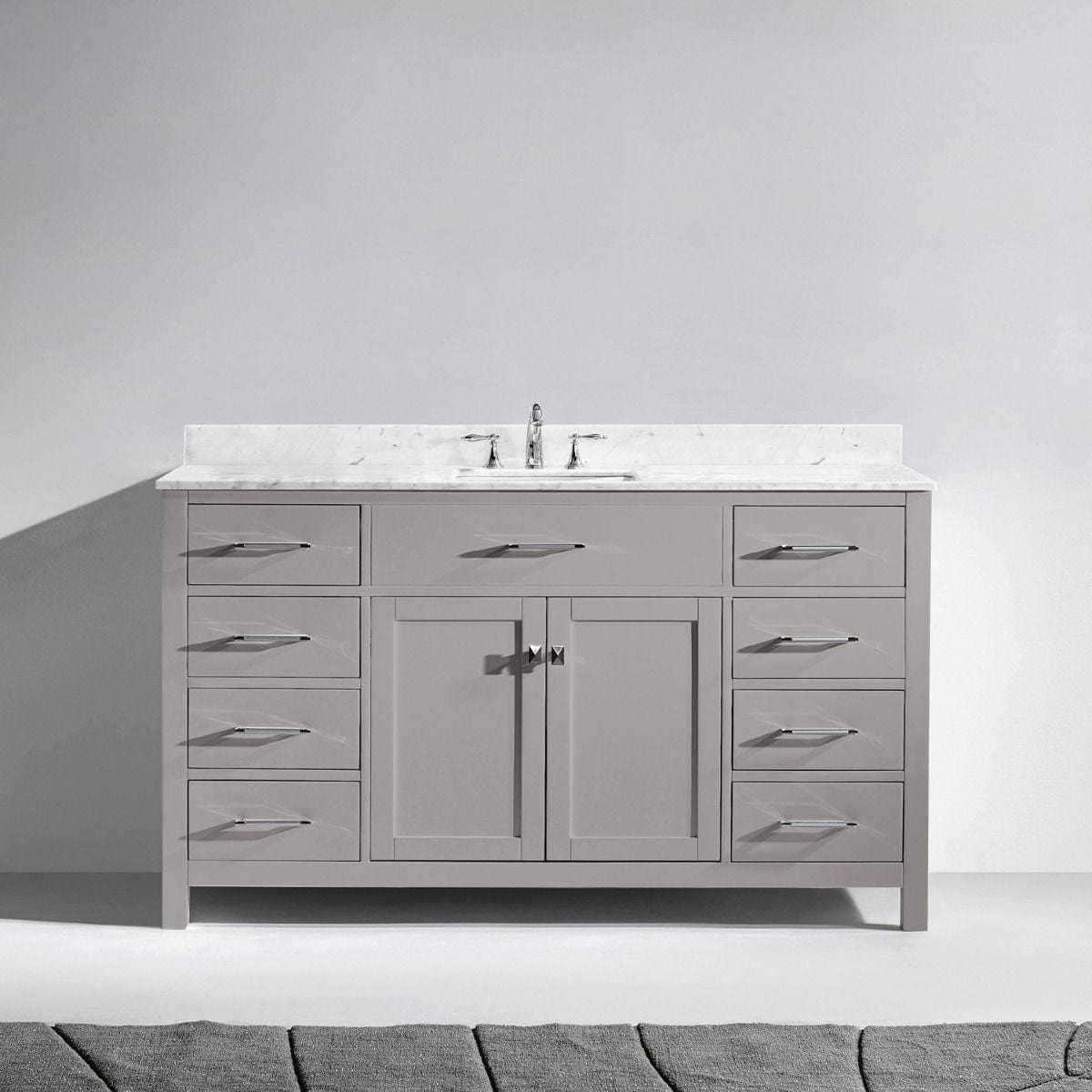 Virtu USA Caroline 60 Single Bathroom Vanity Set in Cashmere Gray w/ Italian Carrara White Marble Counter-Top | Square Basin