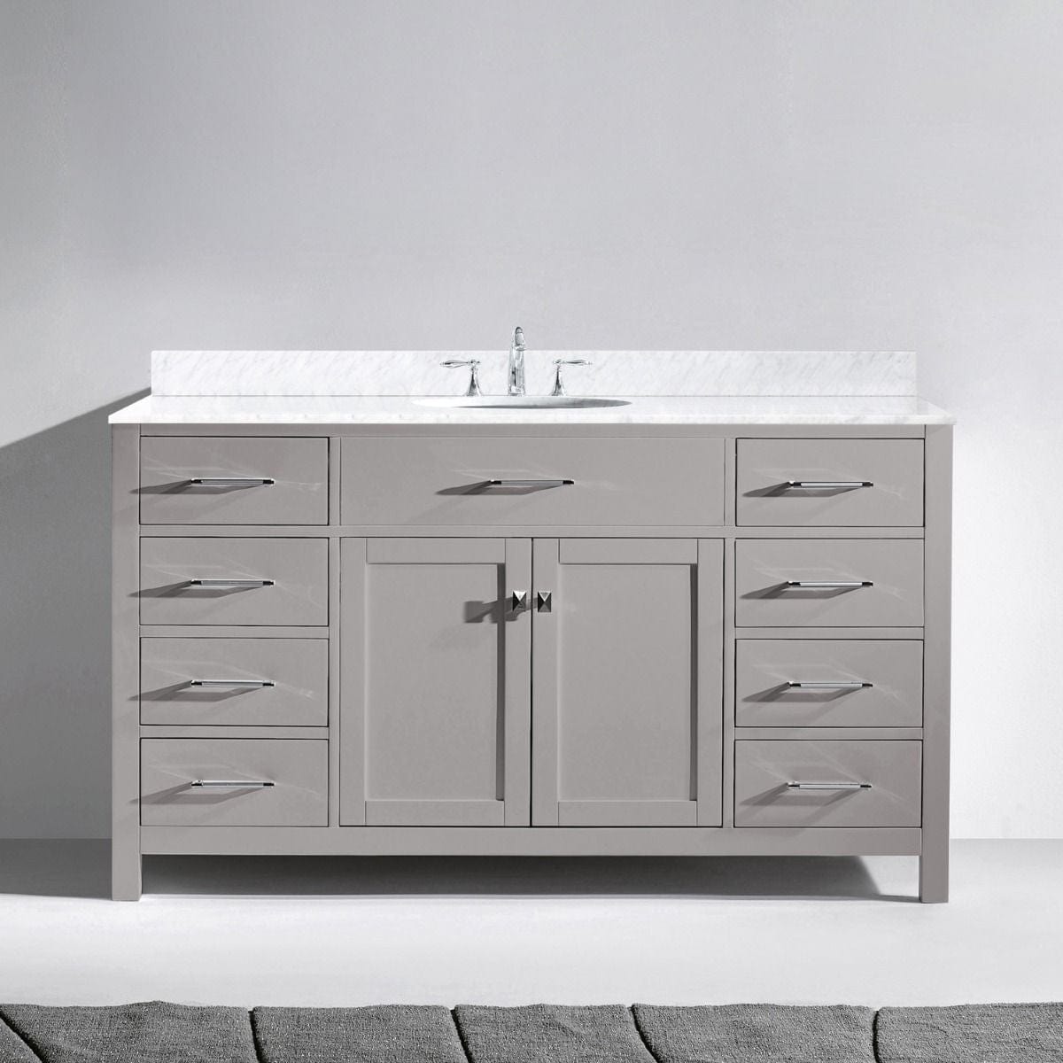 Virtu USA Caroline 60 Single Bathroom Vanity Set in Cashmere Gray w/ White Marble Counter-Top |Ê Round Basin