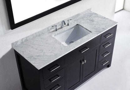 Virtu USA Caroline 60 Single Bathroom Vanity Set in Espresso w/ Italian Carrara White Marble Counter-Top | Square Basin