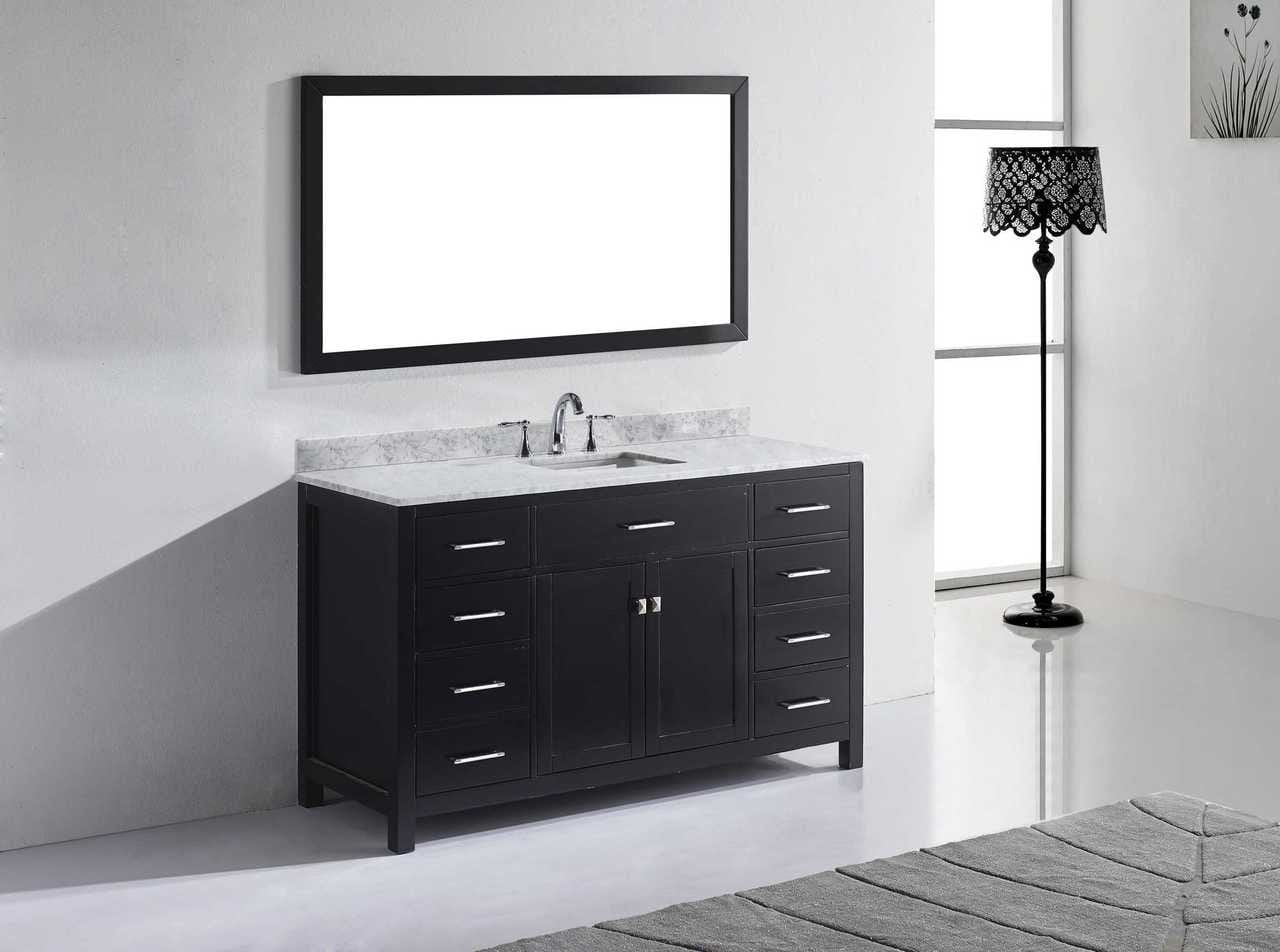 Virtu USA Caroline 60 Single Bathroom Vanity Set in Espresso w/ Italian Carrara White Marble Counter-Top | Square Basin