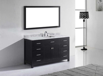 Virtu USA Caroline 60 Single Bathroom Vanity Set in Espresso w/ Italian Carrara White Marble Counter-Top | Square Basin