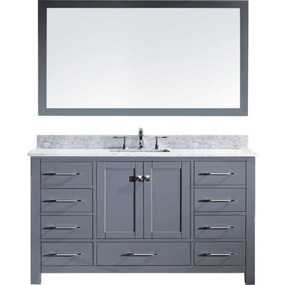 Virtu USA Caroline 60 Single Bathroom Vanity Set in Grey w/ Italian Carrara White Marble Counter-Top | Round Basin