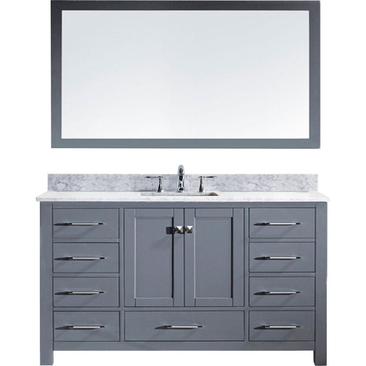 Virtu USA Caroline 60" Single Bathroom Vanity Set in Grey w/ Italian Carrara White Marble Counter-Top