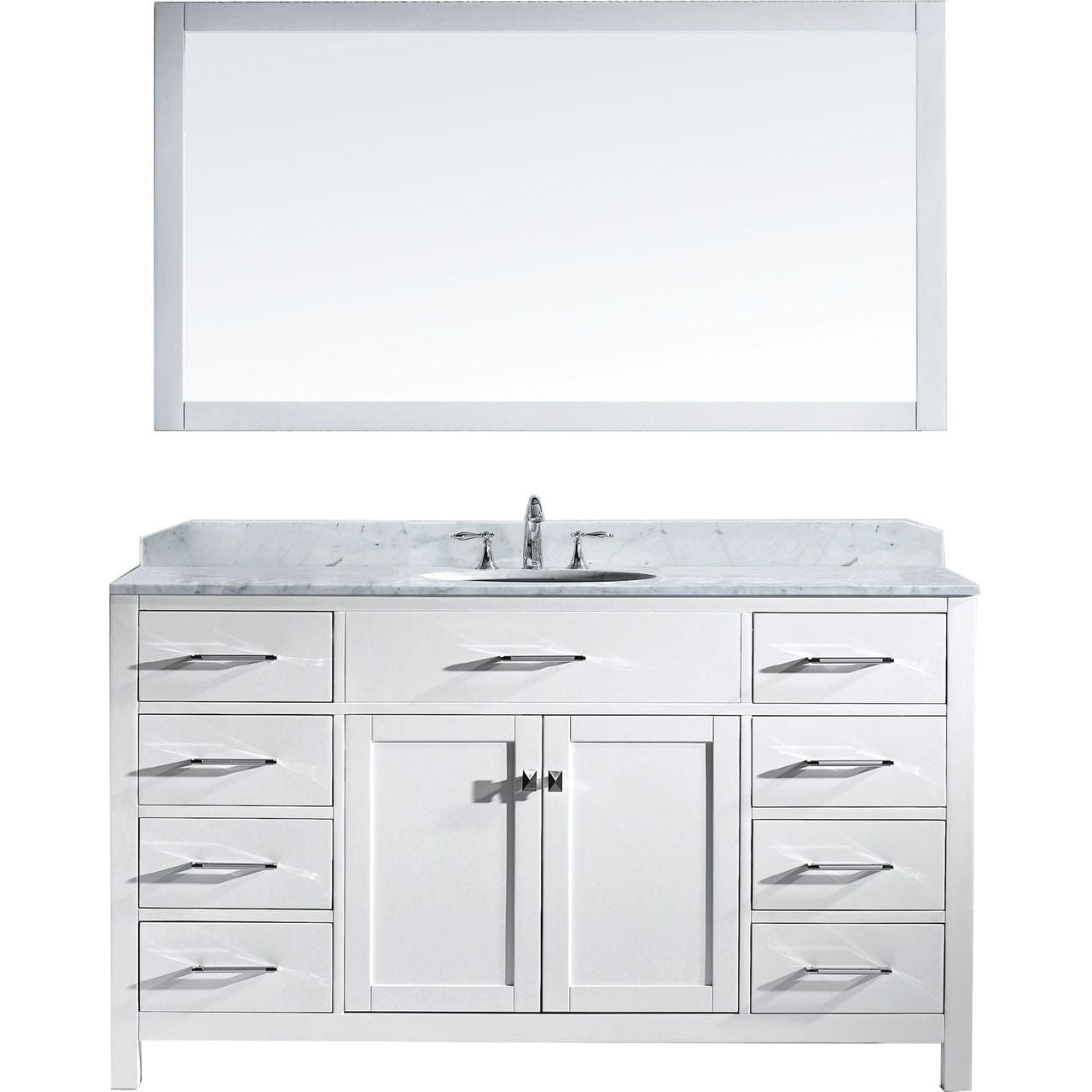Caroline 60" Single Bathroom Vanity Set in White l Italian Carrara White Marble Counter-Top