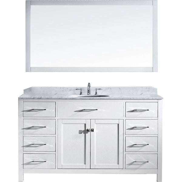 Caroline 60 Single Bathroom Vanity Set in White l Italian Carrara White Marble Counter-Top