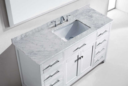 Virtu USA Caroline 60 Single Bathroom Vanity Set in White | White Marble Counter-Top |Ê Round Basin