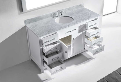 Virtu USA Caroline 60 Single Bathroom Vanity Set in White | White Marble Counter-Top |Ê Round Basin