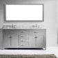 Virtu USA Caroline 72 Double Bathroom Vanity in Cashmere Grey w/ Marble Top & Round Sink w/ Mirror