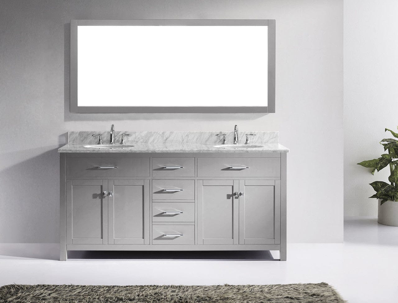 Virtu USA Caroline 72 Double Bathroom Vanity in Cashmere Grey w/ Marble Top & Round Sink w/ Mirror