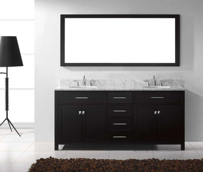 Virtu USA Caroline 72 Double Bathroom Vanity Set in Espresso w/ Italian Carrara White Marble Counter-Top |Ê Round Basin