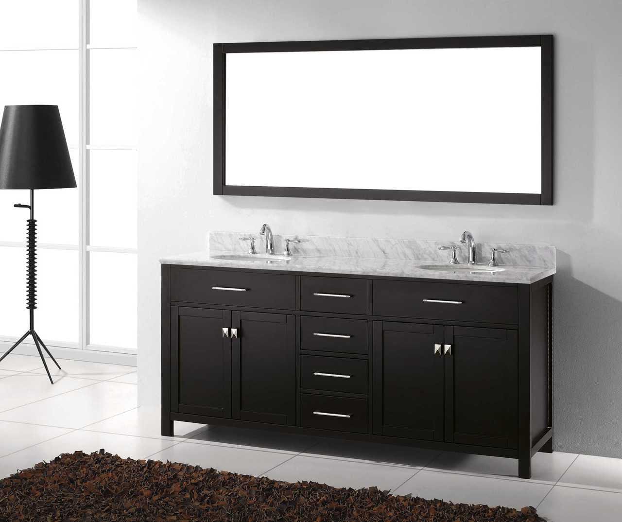 Virtu USA Caroline 72 Double Bathroom Vanity Set in Espresso w/ Italian Carrara White Marble Counter-Top |Ê Round Basin