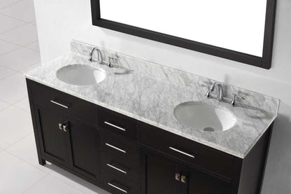 Virtu USA Caroline 72 Double Bathroom Vanity Set in Espresso w/ Italian Carrara White Marble Counter-Top |Ê Round Basin