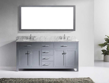 Virtu USA Caroline 72 Double Bathroom Vanity Set in Grey w/ Italian Carrara White Marble Counter-Top | Round Basin