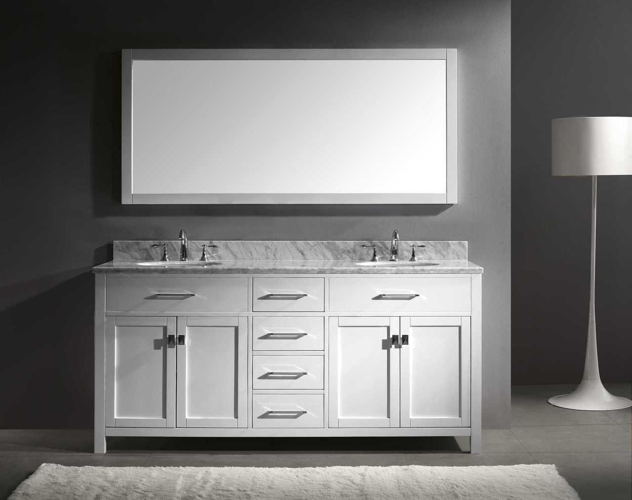 Virtu USA Caroline 72 Double Bathroom Vanity Set in White w/ Italian Carrara White Marble Counter-Top |Ê Round Basin