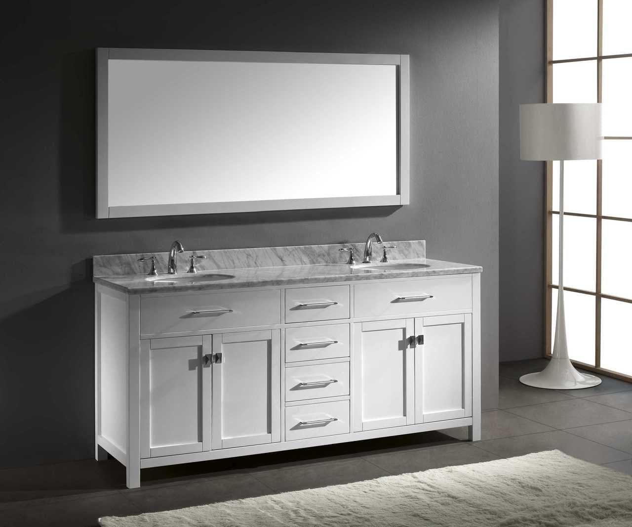 Virtu USA Caroline 72 Double Bathroom Vanity Set in White w/ Italian Carrara White Marble Counter-Top |Ê Round Basin