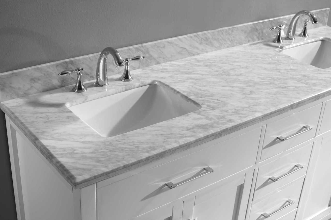 Virtu USA Caroline 72 Double Bathroom Vanity Set in White w/ Italian Carrara White Marble Counter-Top |Ê Square Basin